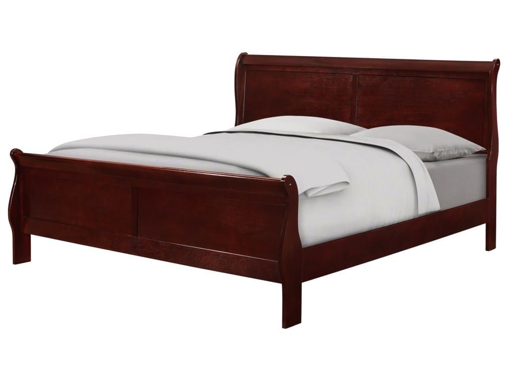 Louis Philip Dark Cherry Wooden Sleigh Bed - Mattress Doctor Lafayette